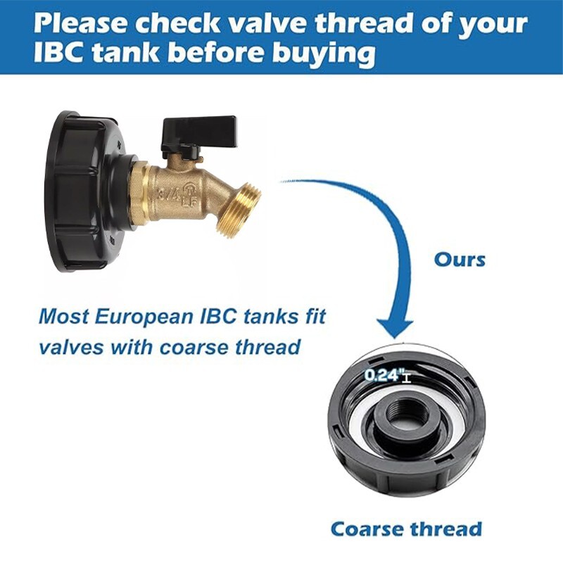 275-330 Gallon IBC Tote Tank Adapter 2" Brass Coarse Thread Hose Faucet Valve
