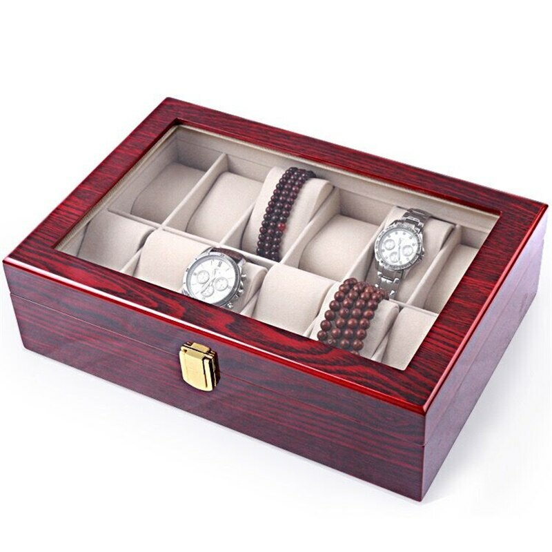 Box Scatola Cofanetto Con Vetrina Porta Orologi Bracciali 12 Posti In Legno lac