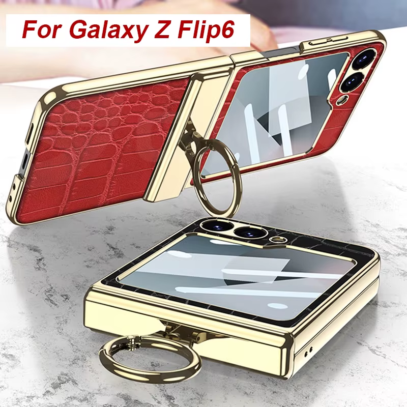 Luxury Plating Leather case for Samsung Galaxy Z Flip 6 magnetic all-included hi
