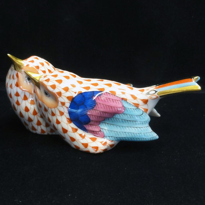 LOVE BIRDS Rust Fishnet by Herend made Hungary 2'' tall NEW NEVER SOLD Porcelain