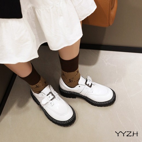 Womens Real Leather Buckle Round Toe Platform Shoes Round ...