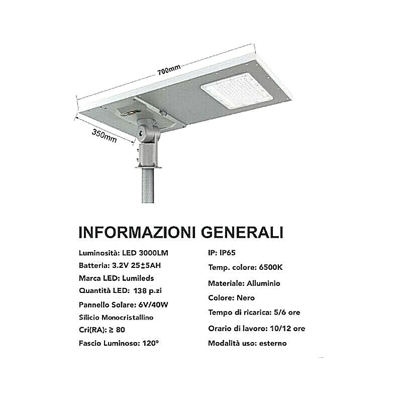 Lampione Faro Giardino Stradale Crepuscolare con Pannello Solare SL-300W-LP uni 1