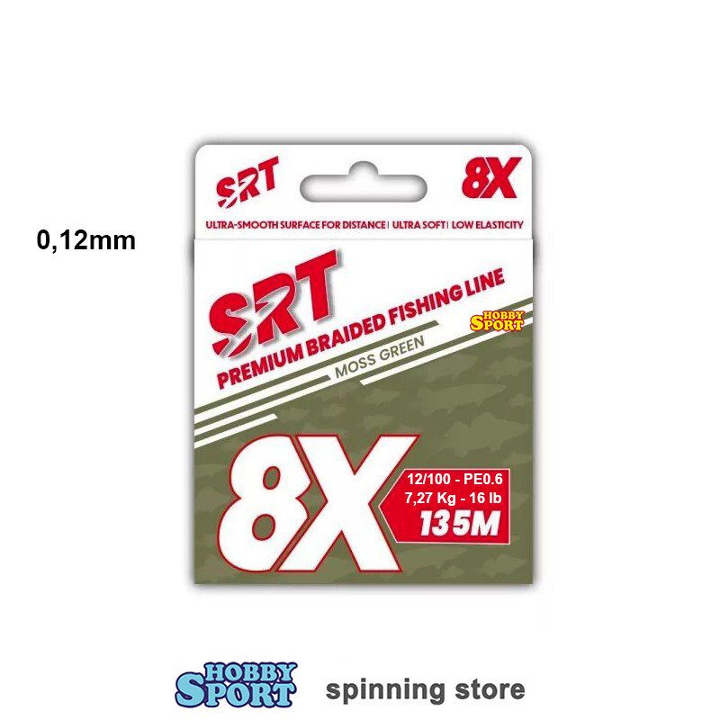SRT TRECCIATO 8X MOSS GREEN  135 MT DIAM. 0,12mm BRAIDED FISHING LINE PE 0.6
