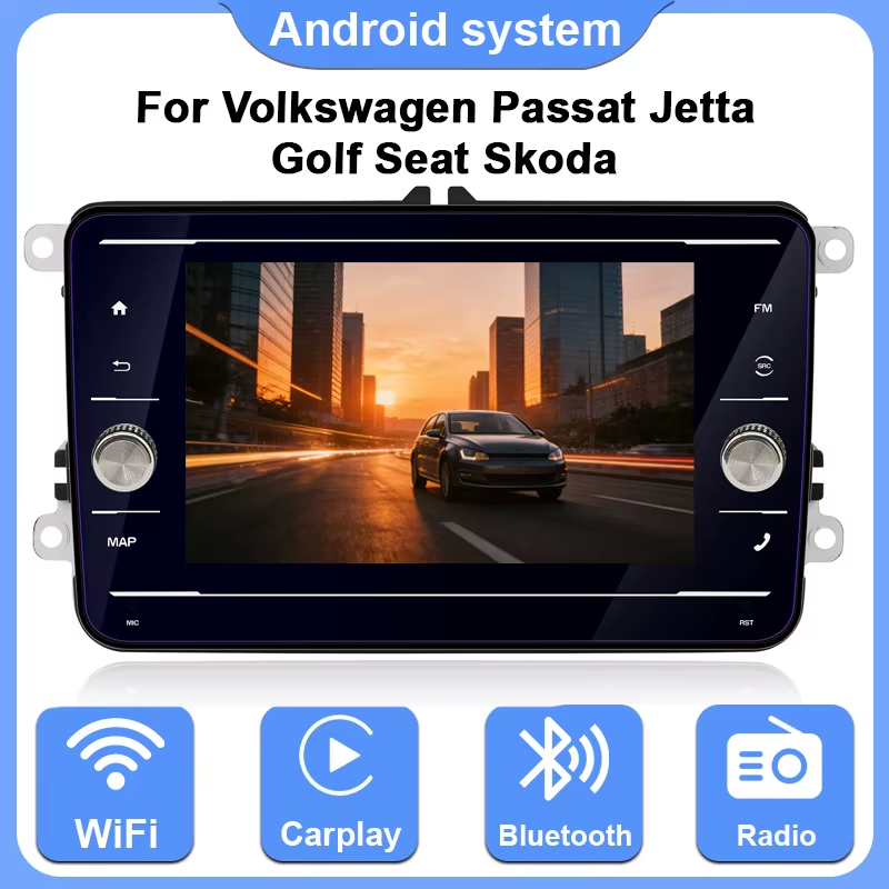 Car Radio for Volkswagen Passat Jetta Golf Seat Skoda, Android 12 Bluetooth Radi