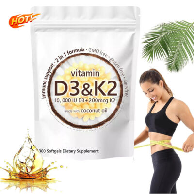 Vitamin D3 K2 Softgels - Extra Strength D3 K2 Supplements with 10000 IU