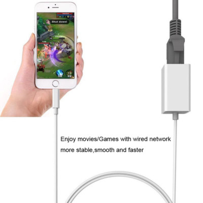 1M Ethernet Adapter Cable Phone Connect to RJ45 Wired Network for iPhone iPad