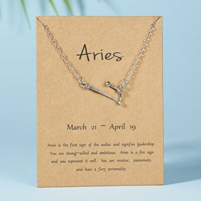 12 Constellations Zodiac Plated Gold Pendant Necklace Chain Signs Symbol Choker