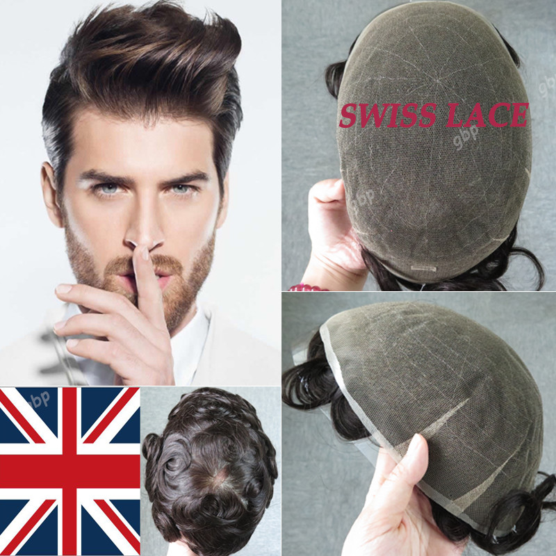 Uk Swiss Lace Toupee Mens Hairpieces Wig 100 Human Hair