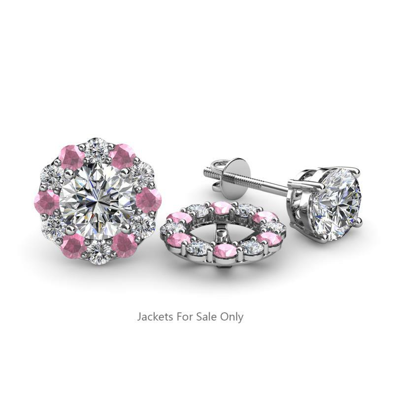 Pre-owned Trijewels Pink Tourmaline & Diamond Halo Jacket For Stud Earrings 5/8 Ctw 14kgold Jp:65000