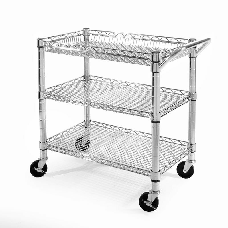 Kitchen Utility Cart Heavy-Duty Shelves Storage Basket Organizer Wheeled Rack