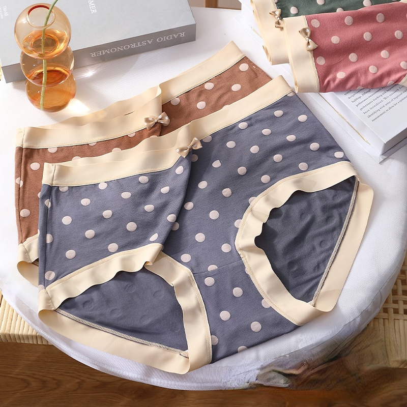 Polka Dot Women Briefs Satin Knickers Cute Plus Size High Waist Underwear Soft