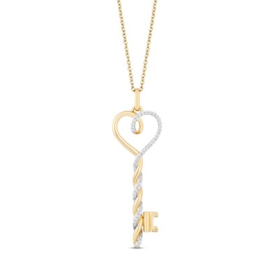 0.25 Ct Round  Lab Created Diamond Women's Key Necklace 14K Yellow Gold FN