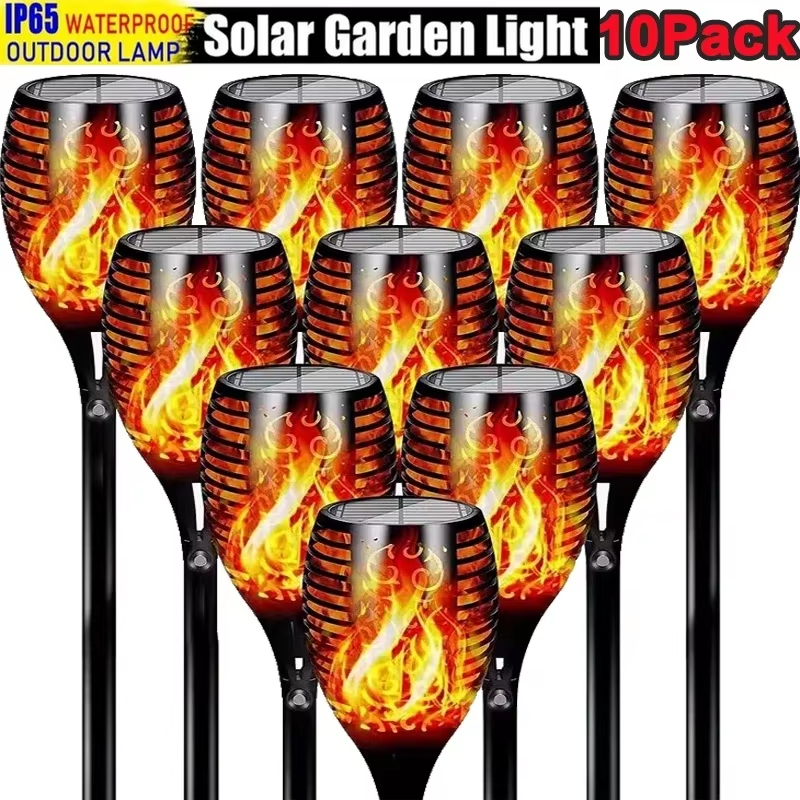 1/2/4/6/8/10Pcs Solar Flame Torch Lights Flickering Light Waterproof Garden Deco