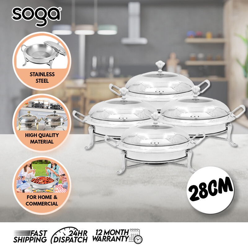 SOGA 4 Pack Round Chafing Dish Silver Stainless Steel Food Warmer