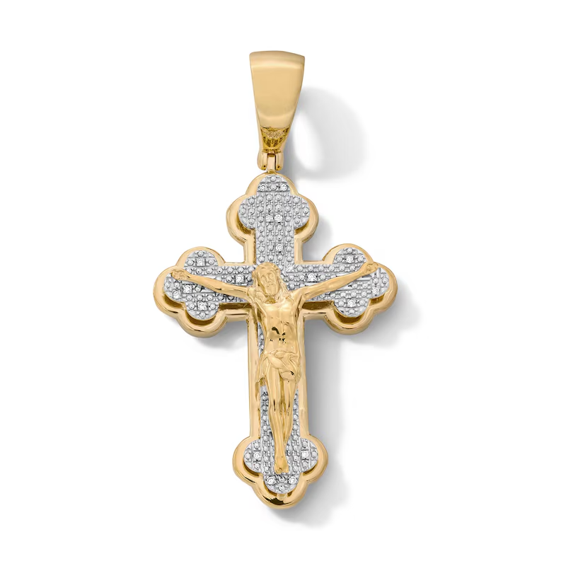 1/20 Ct Round Cut Lab-Grown Diamond Crucifix Pendant Charm 14K Gold Plated