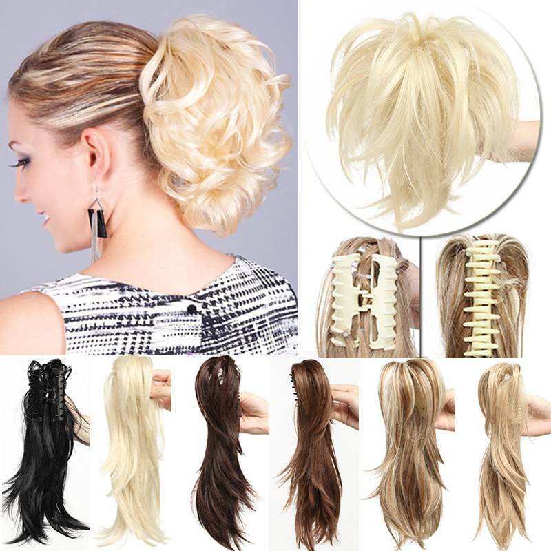 Real Messy Short Thick Claw Clip On 12 Bendable Ponytail As Human