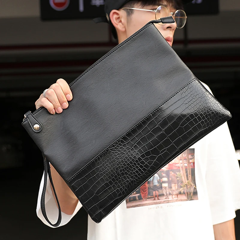Men's Vintage PU Leather Clutch Bag Envelope Purse Phone Key Pocket Holder
