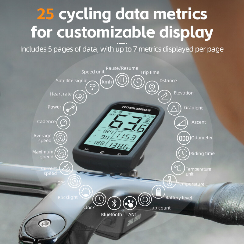 ROCKBROS Bike Smart Speedometer Wireless Computer GPS ANT+ Heart Rate Monitor