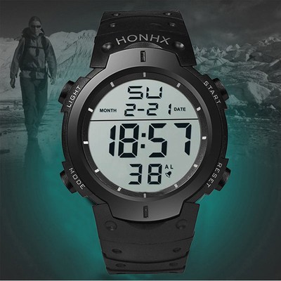 Men Fashion Military Stainless Steel Digital LED Date Sport Quartz Wrist Watch