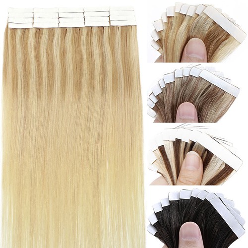 HIGHLIGHTS Tape In / On 100% Real Human Hair Extensions Skin Wefts Hairpiece USA