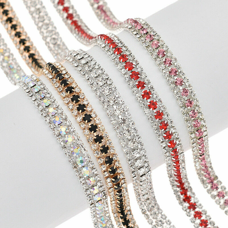 1Yard Rhinestone Trim 3-Rows Chain Belt Rope Clothing AB
