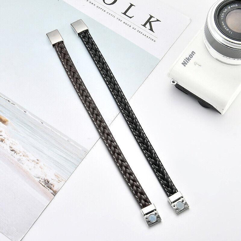 Mens Womens Braided Leather Bracelet Stainless Steel Clasp Wristband Jewelry Set