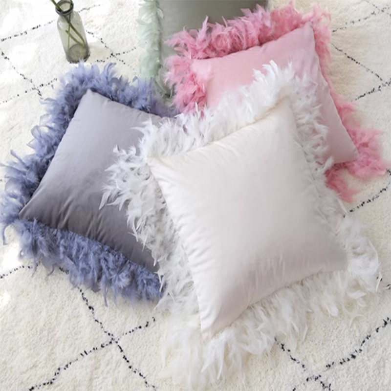 Throw Pillow Case Cushion Cover Feather Velvet Fluffy Furry Sofa Bed Home Decor