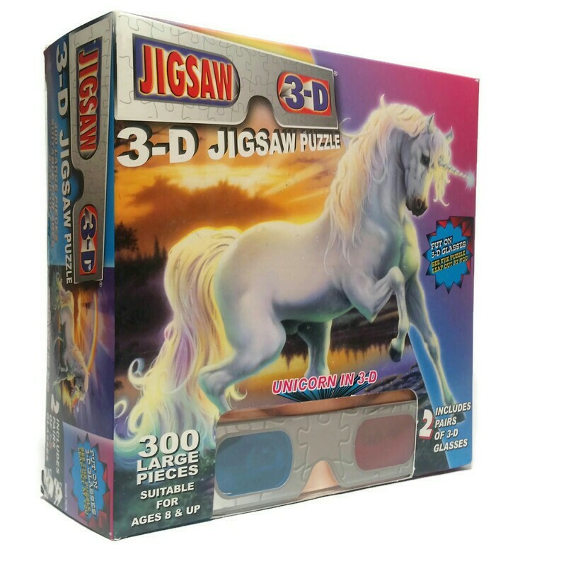 Unicorn 300 Pieces Large Jigsaw Puzzle W/ 2 Pairs 3D Glasses 19x26 TDC Games NEW - Picture 8 of 8