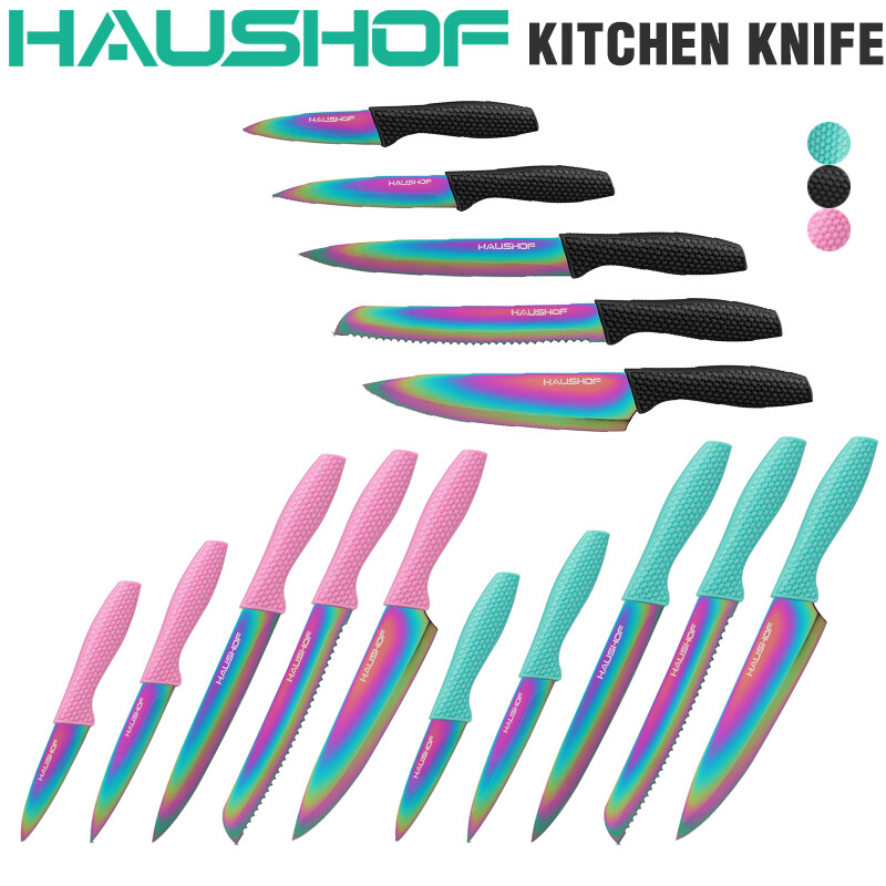 HAUSHOF Kitchen Knife Set 5Piece Rainbow Knife Sets Premium Steel Knives Set NEW
