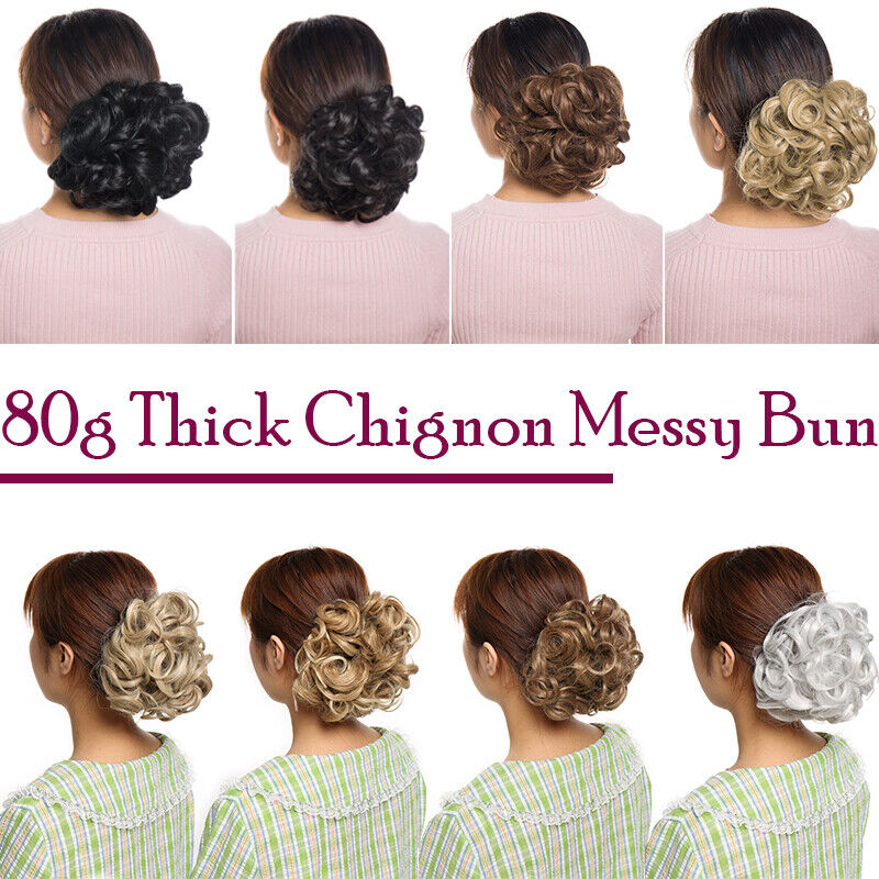 Real Large Curly Messy Bun Hair Extension Chignon Updo Wedding