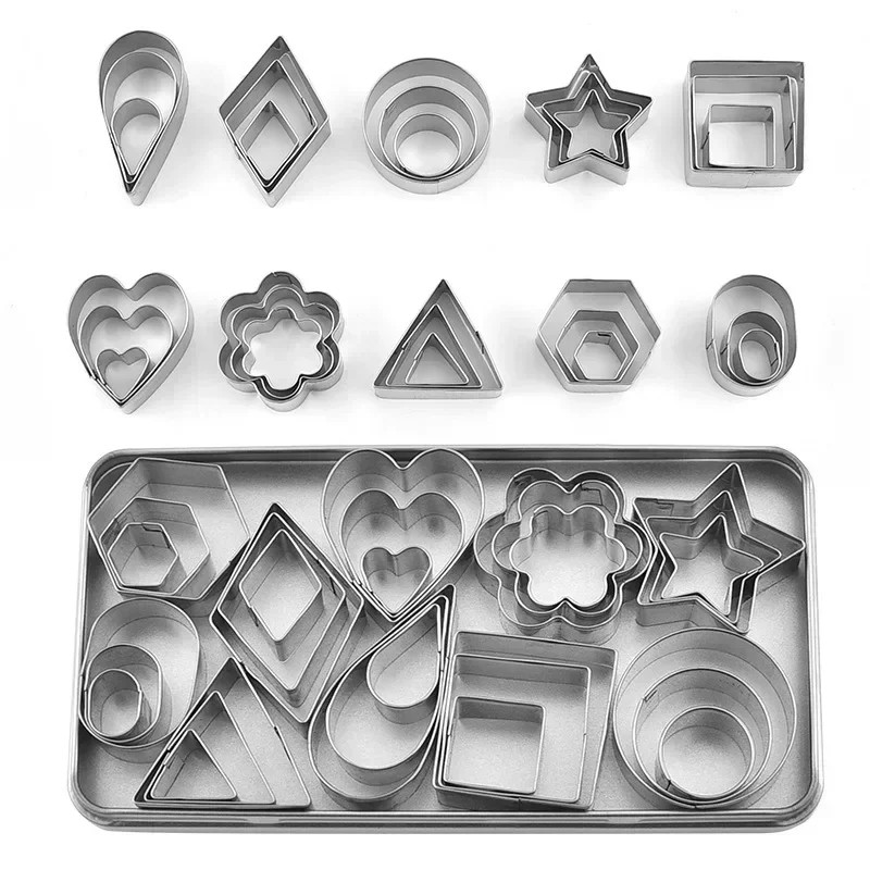 30Pcs Stainless Steel Mold Heart Star Flower Geometric Shape Cookie Cutters Choc