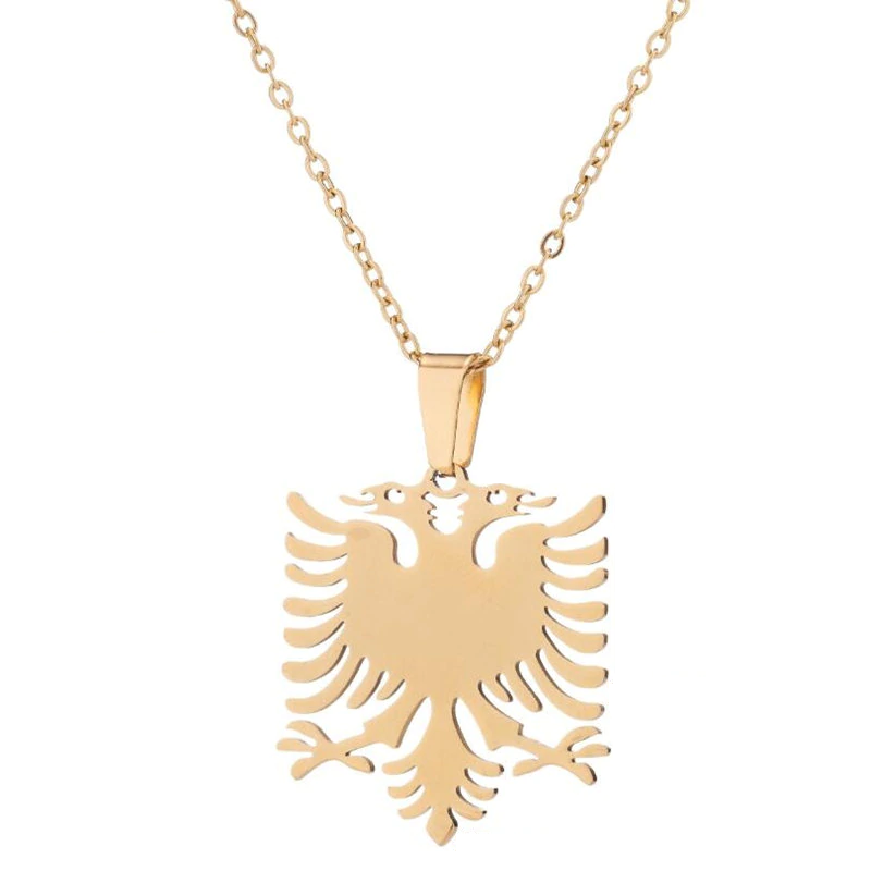 Albanien Albania Gold feine Kette Anhänger Adler Doppelkopf Edelstahl