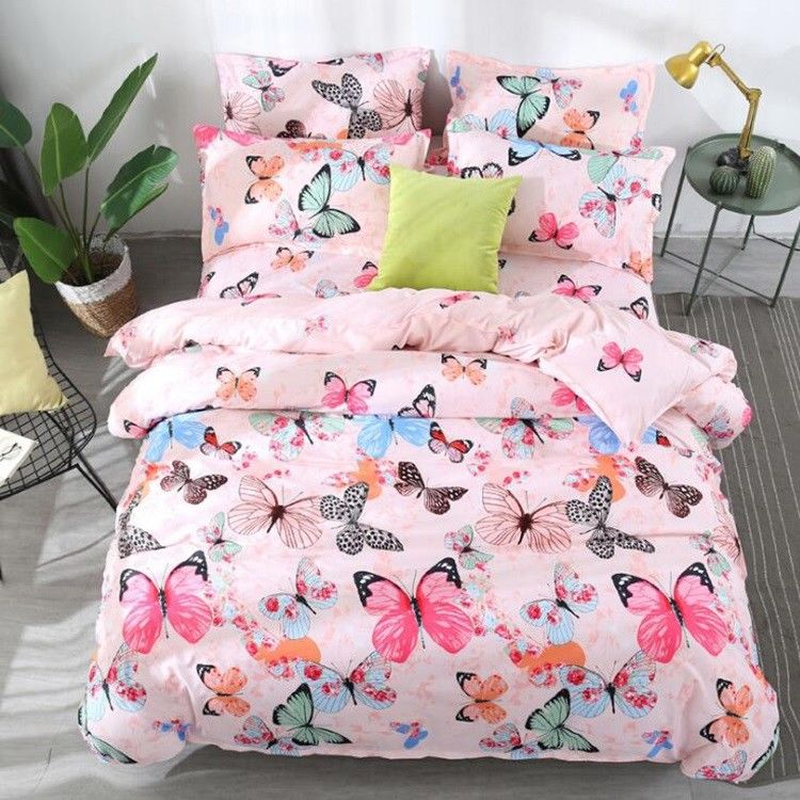 Butterfly Print Pink Bedding Set Duvet Quilt Cover Sheet Pillow