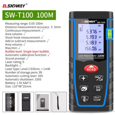 40-120M Digital Laser Point Distance Meter Digital Tape Range Finder Measure Too
