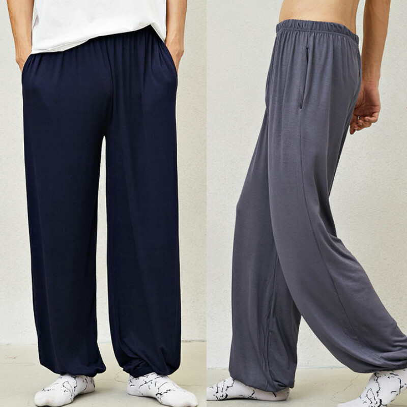 Pantalon De Modal Homme Kung Fu Yoga Large Jambe Taille Élastique Neuf