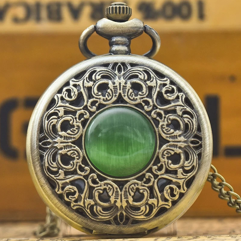 Steampunk Bronze Hollow Pocket Watch Pendant Necklace – Quartz, Arabic