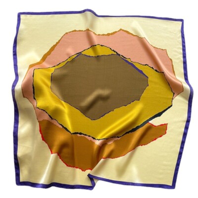 100% Silk Square Scarf Bandana Yeloow Scrawl Kerchief Neck Hairband Wrap 65*65cm