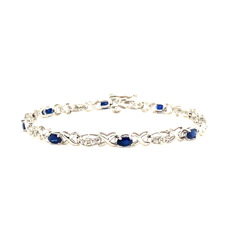 Pre-owned Morris 3.25 Carat Diamond And Sapphire Bracelet Si 14k White Gold 7 Inch