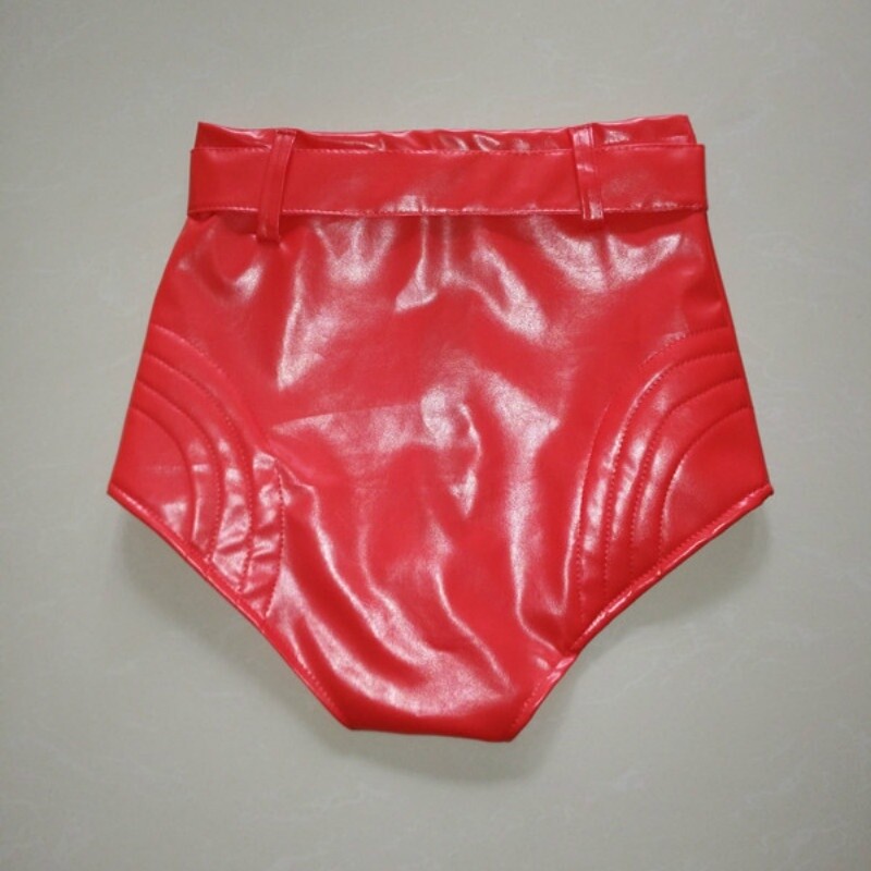 Women Shiny Faux Leather Hot Pants High Waist Shorts Belted Punk Dancewear Chic