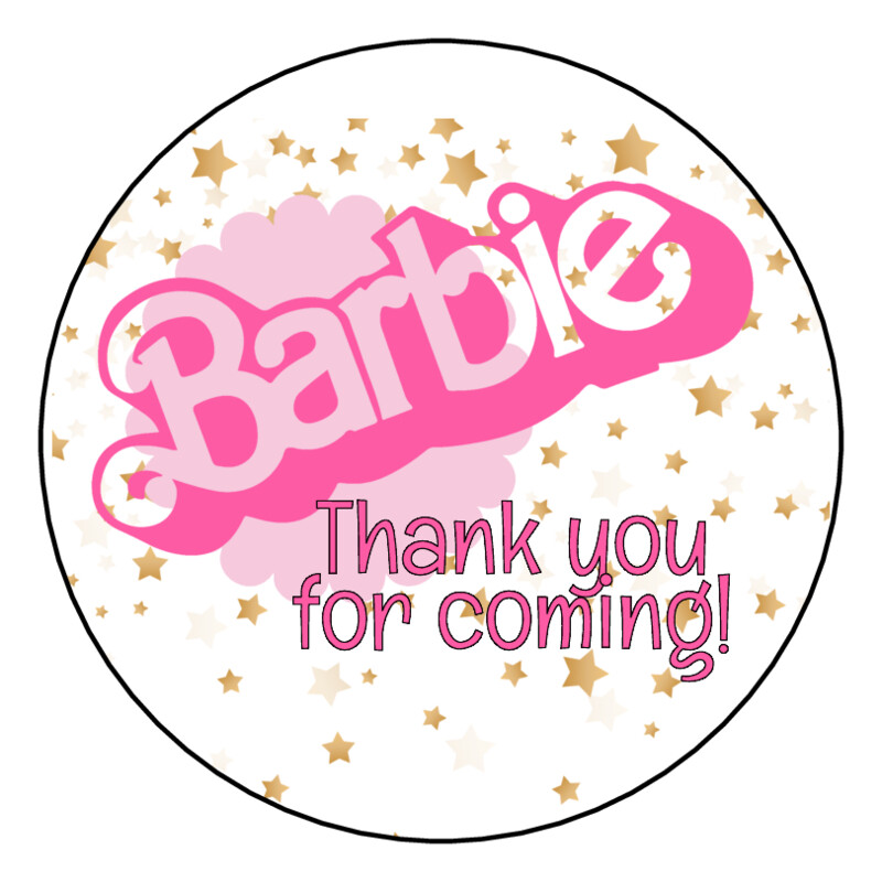 36 Barbie Thank you for coming Party Bag LABELS STICKERS 2.5