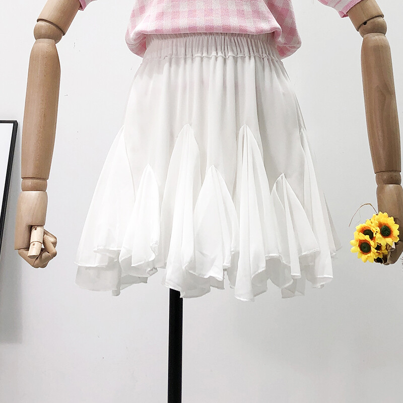 Women Girl Chiffon Ruffle Skirt Short Mini Irregular Frill Hem High Waist Casual