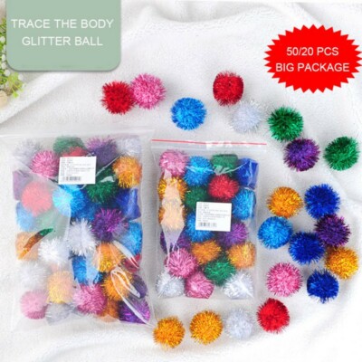 50pcs 3.5mm Sparkle Fluffy Ball Cat Toy Tinsel Pom Poms Glitter Interactive Toy