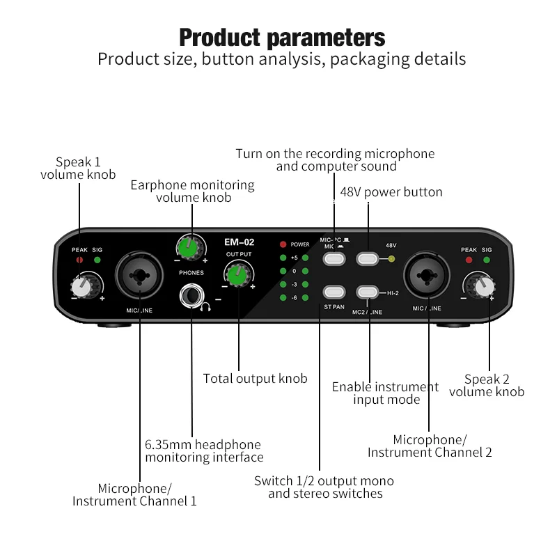 Audio Interface With Microphone 48V Preamp 32-bit/384KHz Audio Resolution For El