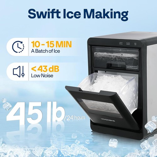 Nugget Ice Maker Countertop Chewable Ice Machine Automatic Self-Cleaning 45LBS