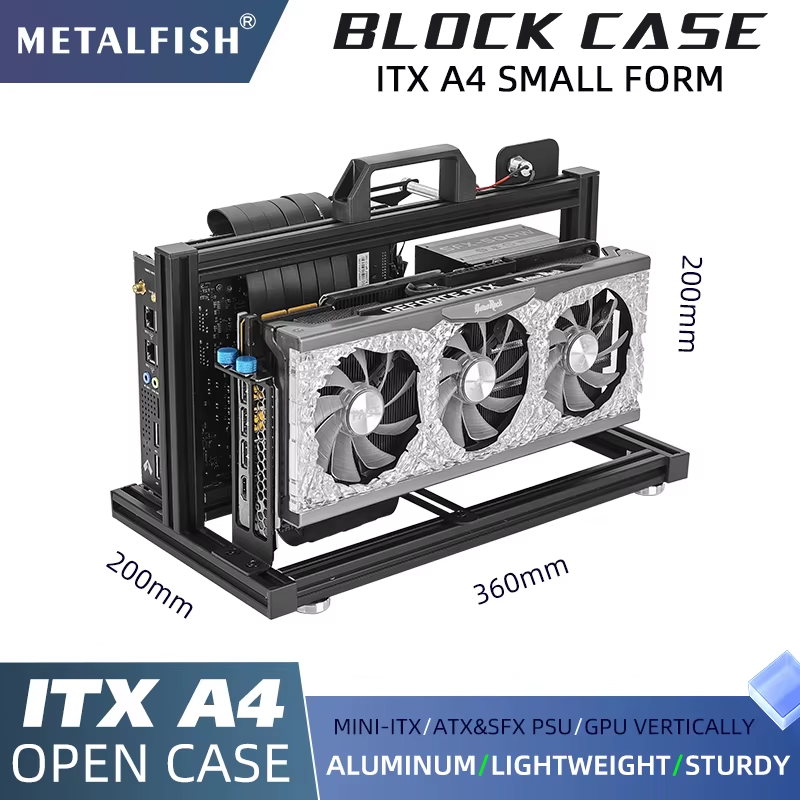 Aluminum Open Frame Case, Vertical GPU, 240mm Cooler, Mini-ITX Compatible, DIY G