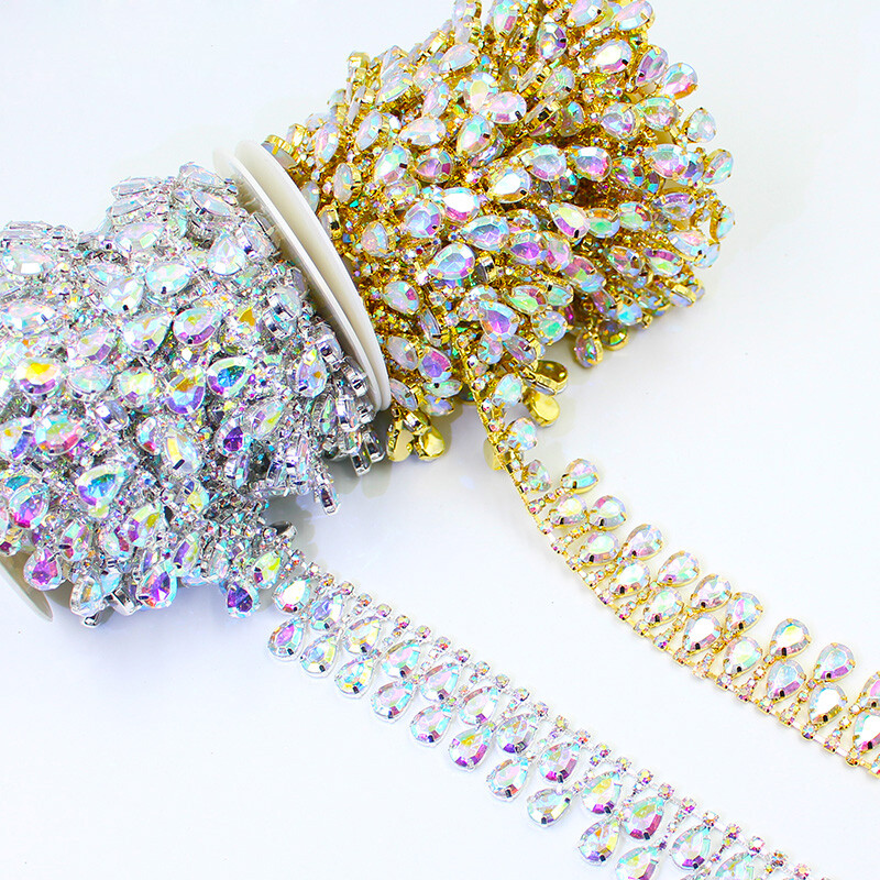 90cm Glänzend Kristall Strass Fransen Kette Rand DIY Nähen Dekor