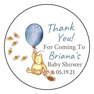 12 Classic Winnie the Pooh Baby Shower Stickers Favors Labels tags 2.5'' Custom