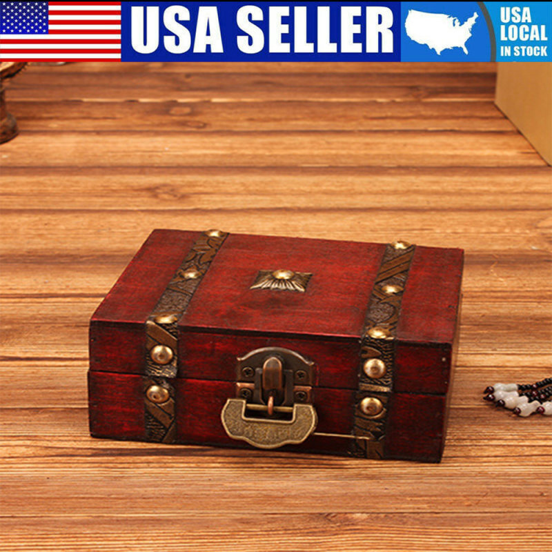 Wooden Jewelry Organizer Box Vintage Box Earrings Necklace Gift Box