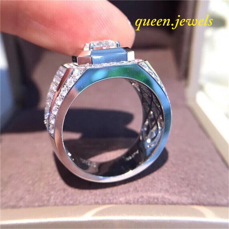 Round Cut 3.20CT Lab-Created Diamond Men's Wedding Ring 14K White Gold Finish - Picture 5 of 8