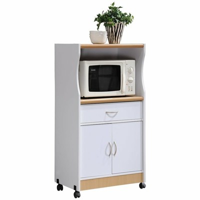 Hodedah Microwave Contemporary Wooden Kitchen Cart in White Finish